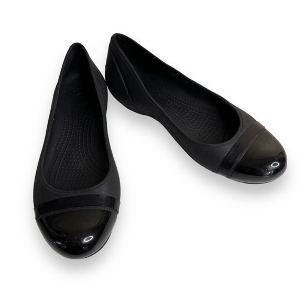 Crocs Patent Cap Toe Ballet Flat Black Comfort Slip On Casual Shoe Women Size 8